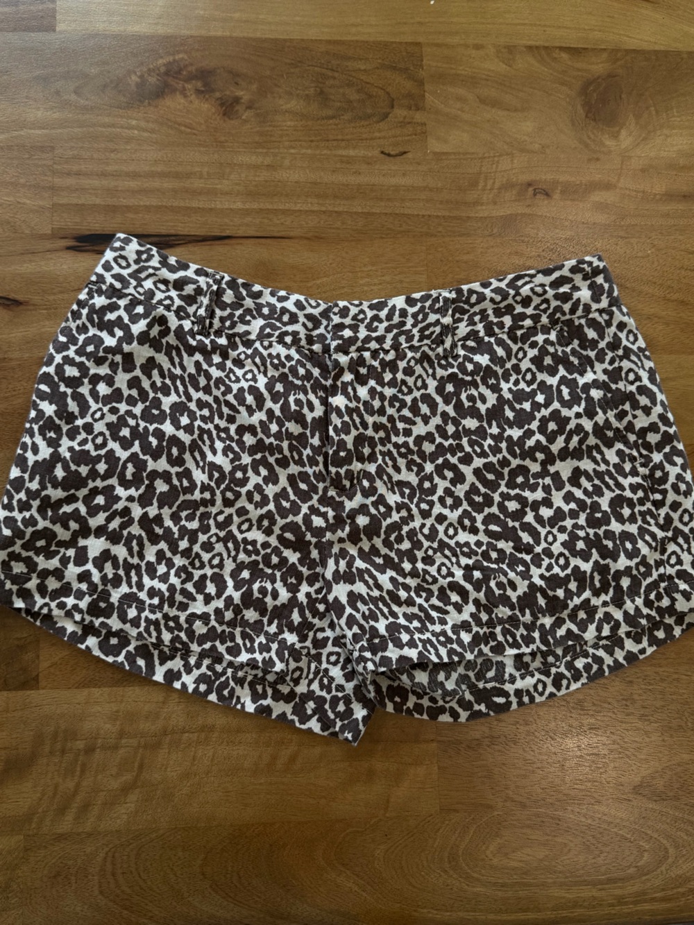Kenar Brown & Cream 100% Linen Leopard Print Chino Shorts Size 8